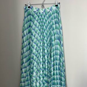 Anthropologie Green & Blue Pleated Maxi Skirt